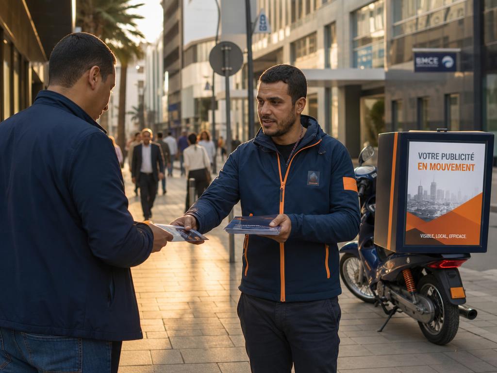 Distribution de flyers en zone urbaine pendant une campagne mobile